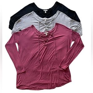 Women’s PINK Super Soft Size XS 3 Lot Pajama Long Sleeve Shirts With Logo✨